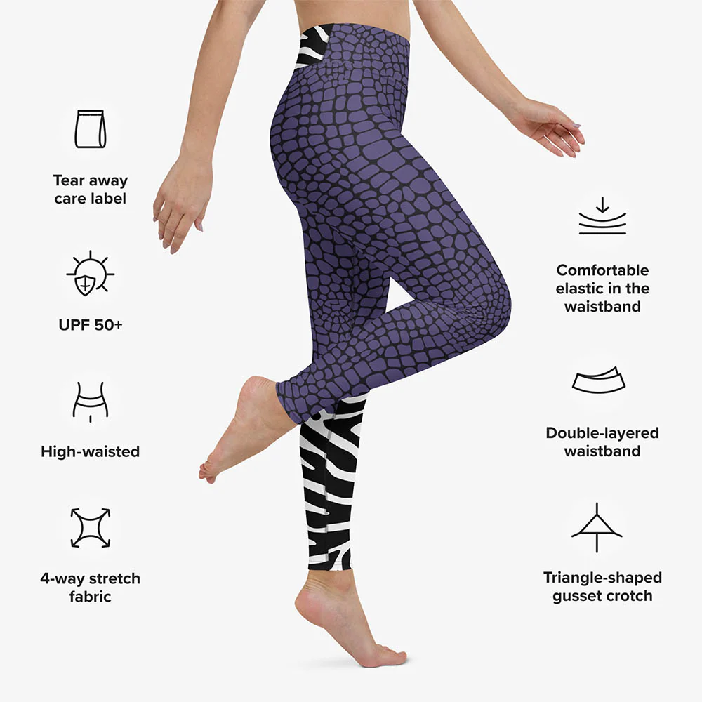 Animal Printed Leggings "CrocoZebra" Purple - Image 3